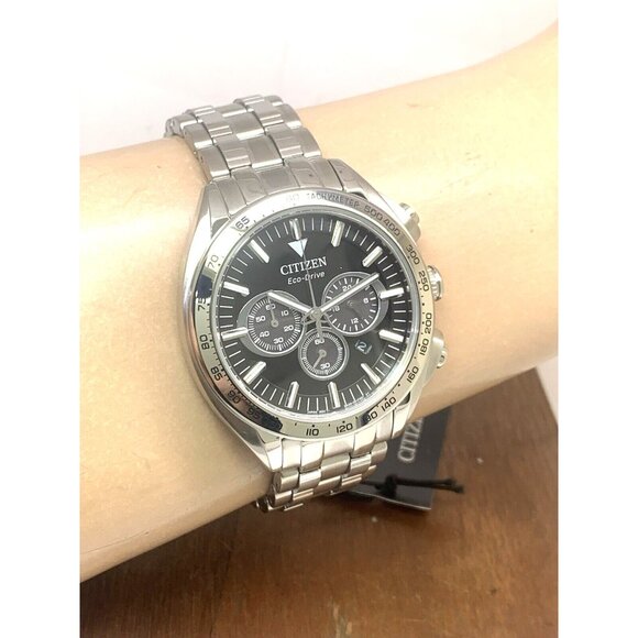 Citizen Men's Watch CA4540-54E Eco Drive Black Dial Chronograph Silver Steel - Picture 11 of 14